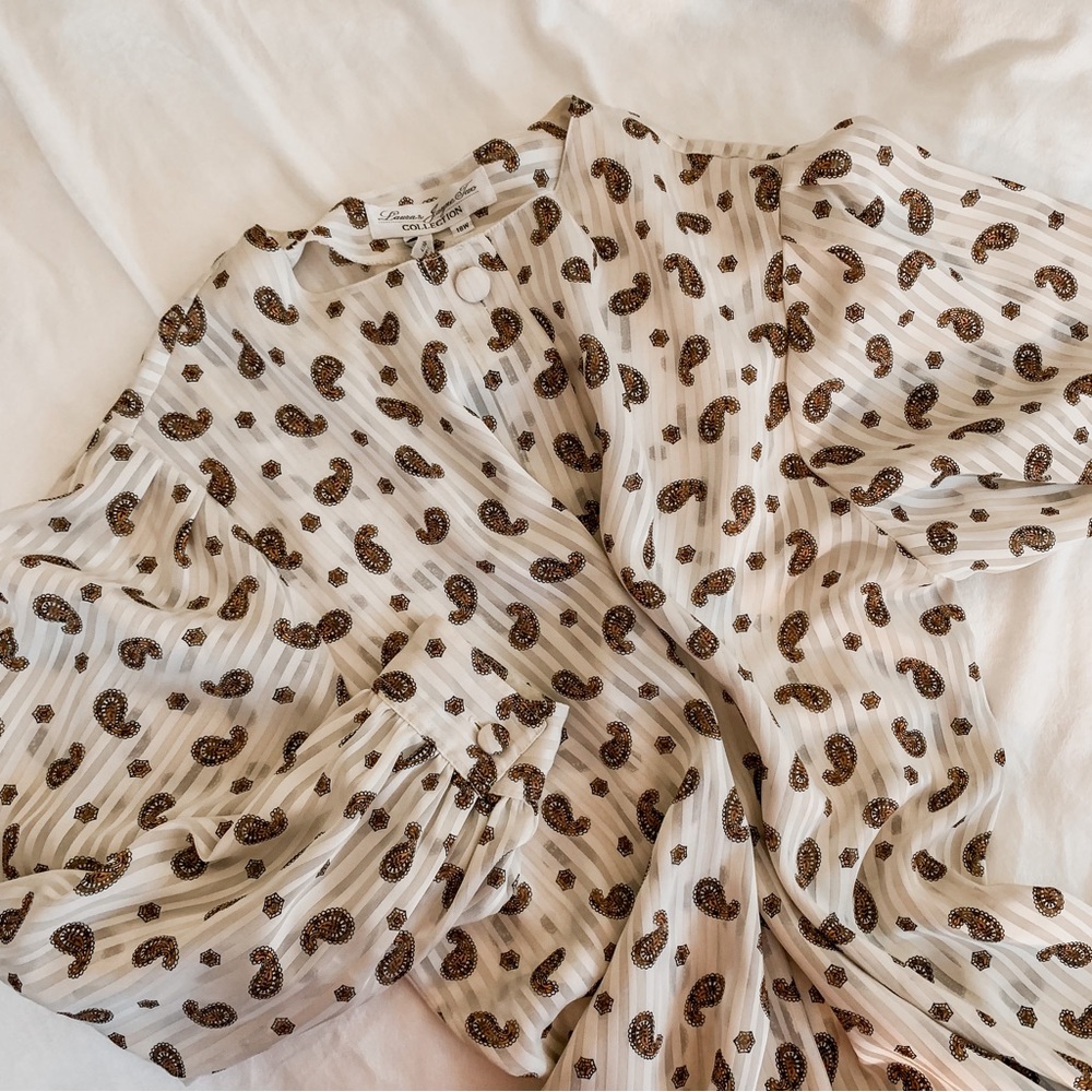 Vintage Cottagecore Paisley Cream Blouse SZ 18W